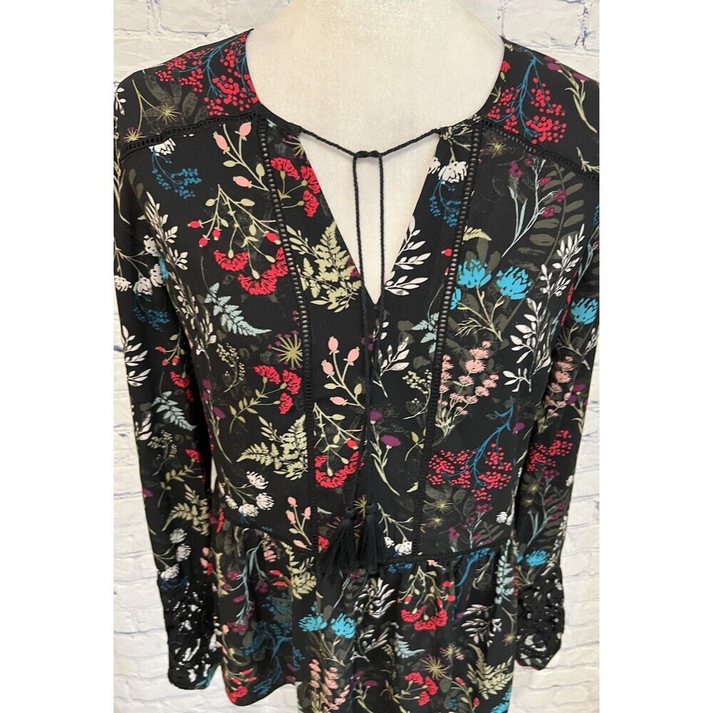 Tahari Woman Black Floral Long Sleeve Lightweight Sheer Pullover Top Size Small - Picture 2 of 8